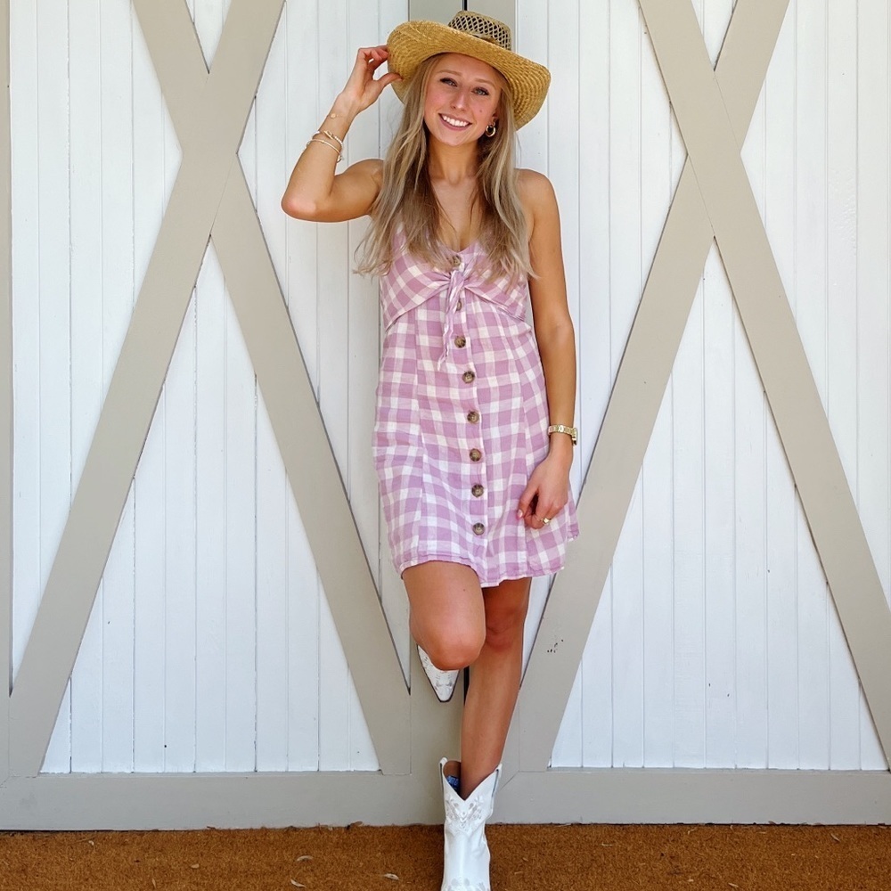 Urban Outfitters Purple & White Plaid Halter Dress